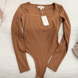 L*Space Tan Ribbed Long Sleeve Bodysuit
